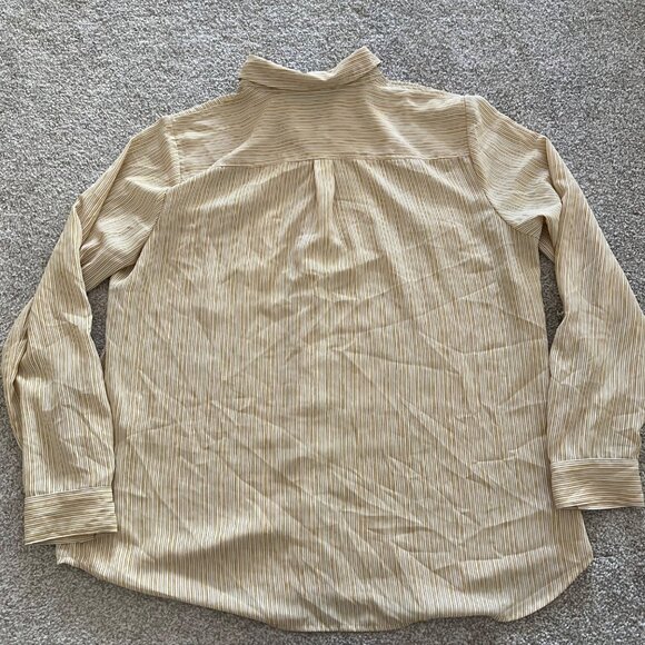Yellow & White Striped Hidden Button Semi-Sheer Long Sleeve Career Blouse L - Picture 9 of 12